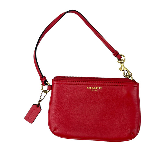 Coach Pebble Leather Wristlet Red - Picture 2 of 10